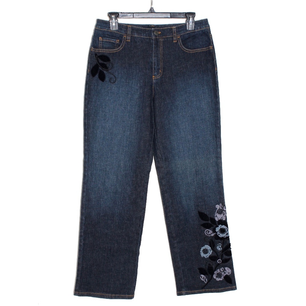 Talbots Vintage Y2K Wide Leg Floral Appliqué Jeans